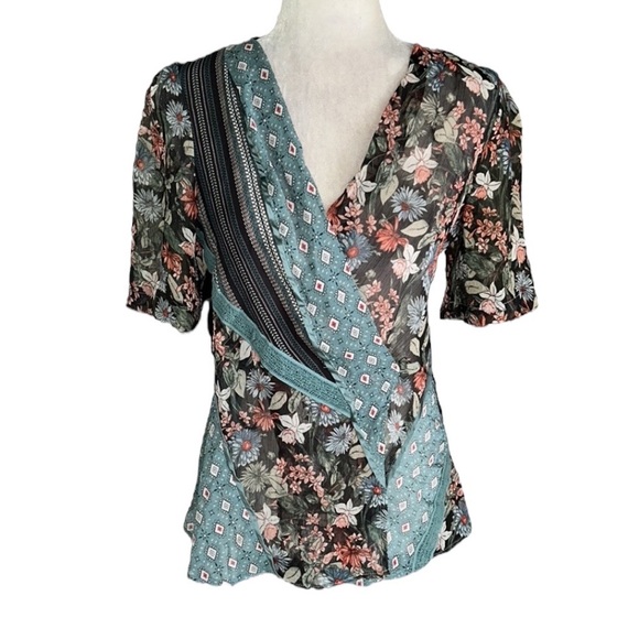 Anthropologie TINY Lovely Patchwork Floral Printed Wrap Top - S - Picture 5 of 15